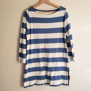 J Crew Blue White Striped Dress M Side Zipper Accents Cotton Preppy Tunic